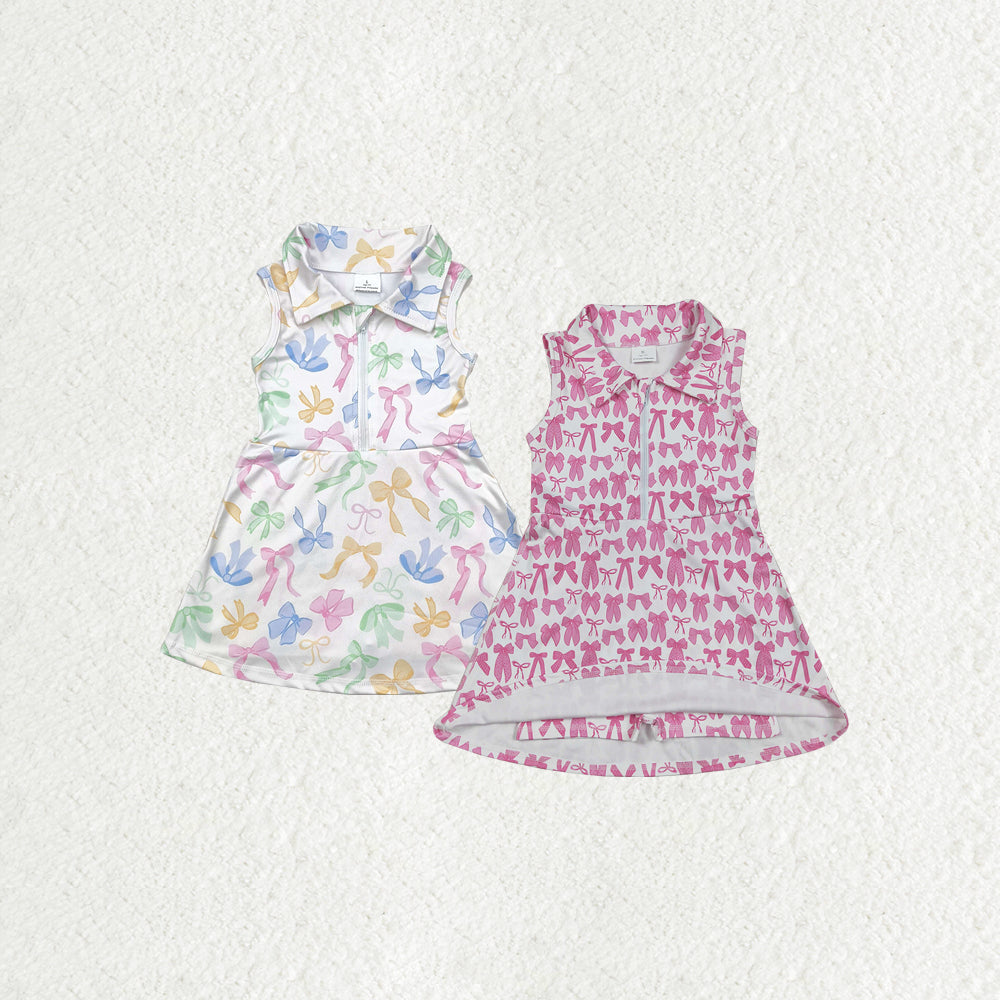 Sibling Baby Girls Colorful Bows Yoga Active Wear Skort Knee Length Dresses