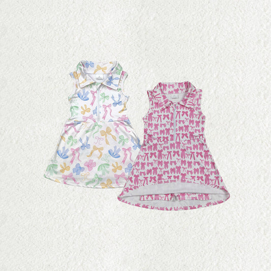 Sibling Baby Girls Colorful Bows Yoga Active Wear Skort Knee Length Dresses