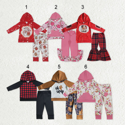 Sibling Baby Boys Girls Santa Lights Hoodie Top Leggings Bell Bottom Pant Christmas Clothes Set