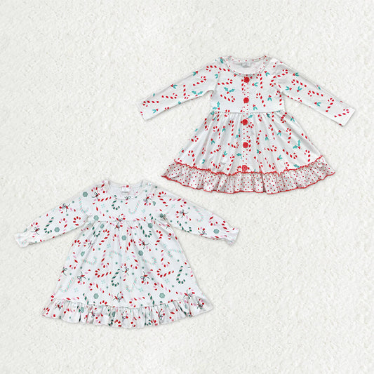 Sibling Baby Girls Holly Candy Cane Plaid Christmas Ruffle Knee Length Dresses