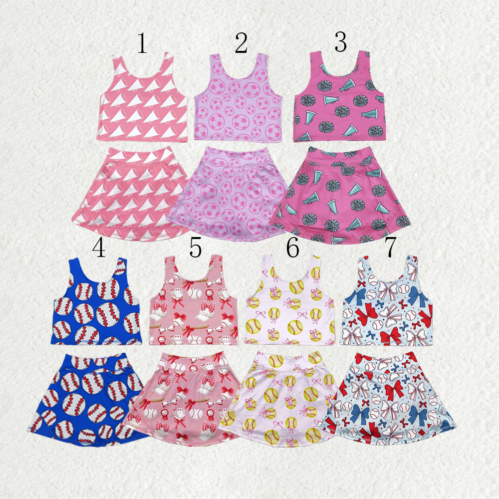 Sibling Baby Girls Football Baseball Cheer Yoga Active Wear Top Shorts Skirts Clothes Sets