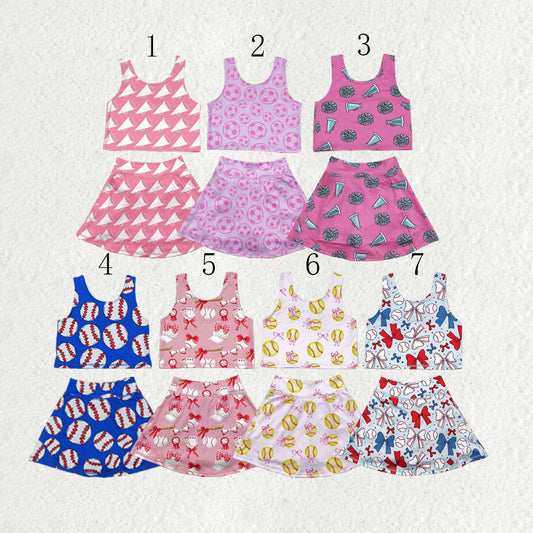 Sibling Baby Girls Football Baseball Cheer Yoga Active Wear Top Shorts Skirts Clothes Sets