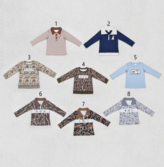 Sibling Baby Boys Western Camo Embroidery Dogs Ducks Deer Hunting Zipper Pullovers Tops