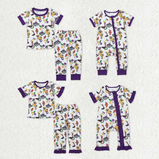 Sibling Baby Kids Anchors Crayfishes Top Pants Mardigras Pajamas Sets Zipper Footie Rompers