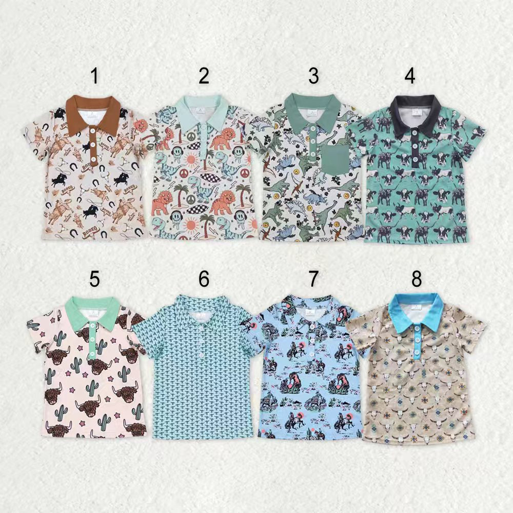 Sibling Baby Boys Western Horse Rodeos Cowboy Half Button Short Sleeves Polo Shirts Top