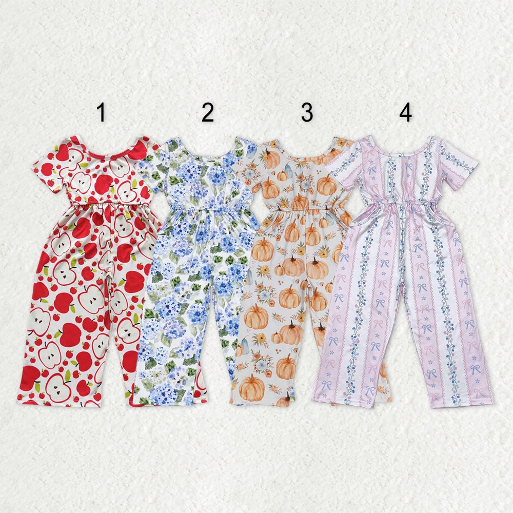 Sibling Baby Girls Short Sleeve Flowers Bows Pockets Pants Jumpsuits