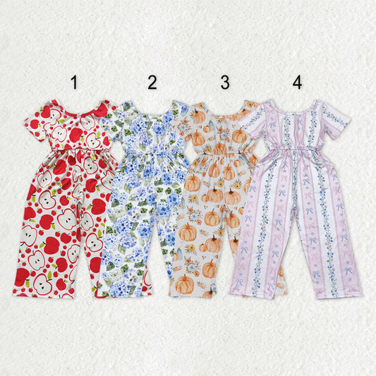 Sibling Baby Girls Short Sleeve Flowers Bows Pockets Pants Jumpsuits