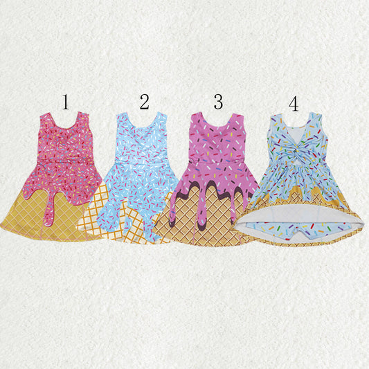 Sibling Baby Girls Ice-cream Drip Yoga Skort Knee Length Dresses