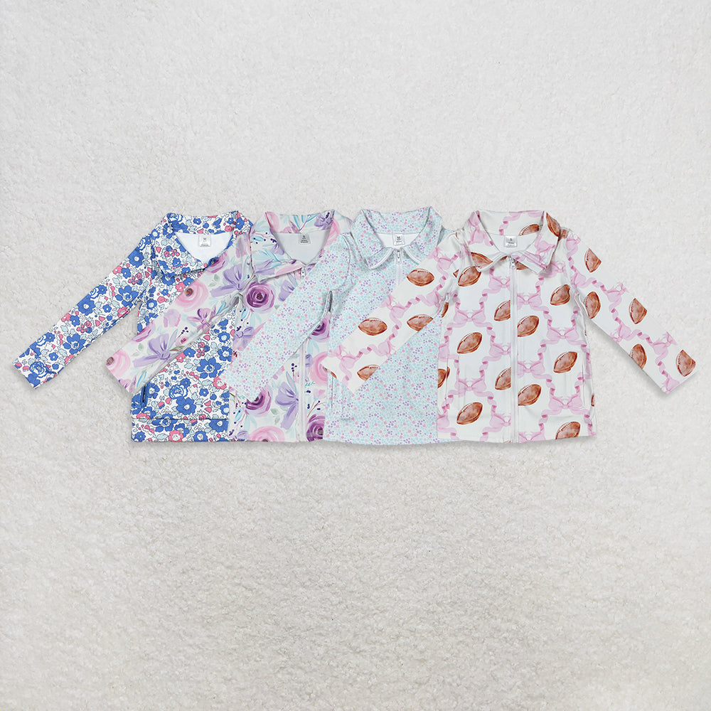 Sibling Baby Girls Pink Blue Flowers Pockets Zipper Yoga Active Pullovers Top