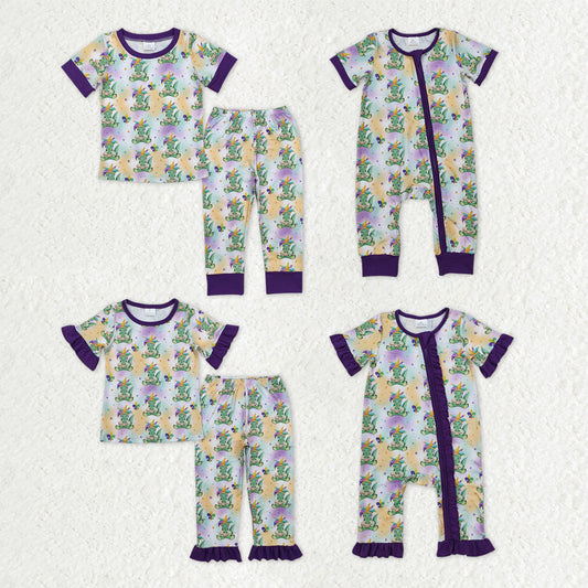 Sibling Baby Kids Anchors Crocodiles Top Pants Mardigras Pajamas Sets Zipper Footie Rompers