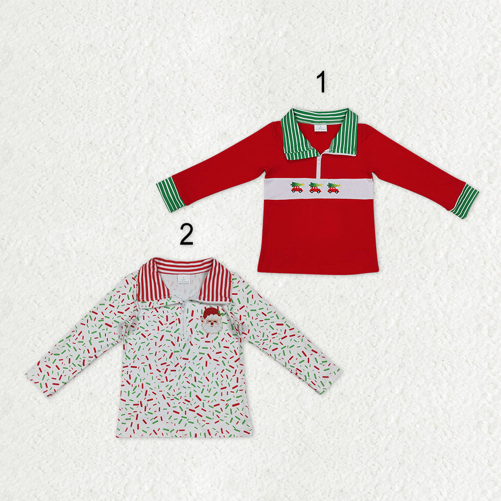 Sibling Baby Boys Girls Embroidery Santa Trees Christmas Zipper Pullovers Top