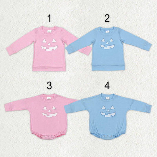 Sibling Baby Boys Girls Embroidery Ghost Pumpkins Halloween Tee Shirts Top Rompers