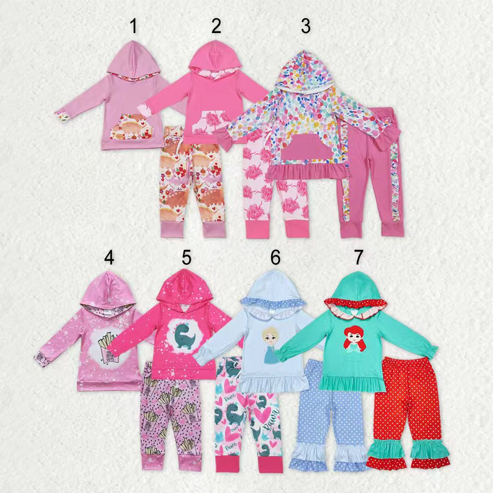 Sibling Baby Girls Floral Dinosaurs Pockets Hoodies Ruffle Leggings Pant Clothes Sets