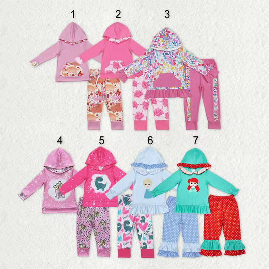 Sibling Baby Girls Floral Dinosaurs Pockets Hoodies Ruffle Leggings Pant Clothes Sets