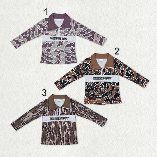 Sibling Baby Boys Embroidery Mamas Bows Western Camo Tee Shirts Top