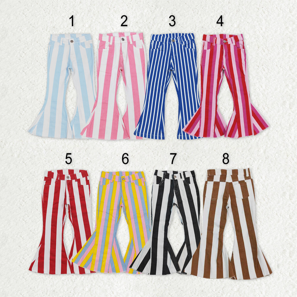 Sibling Baby Girls Colorful Stripes Bell Bottom Denim Jeans Pants