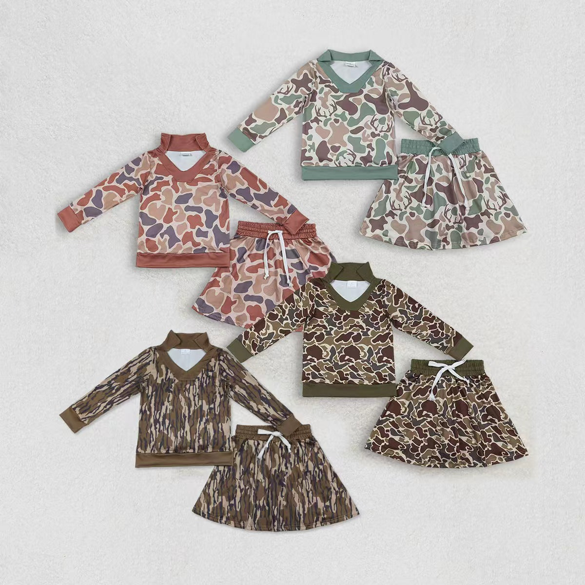 Sibling Baby Girls Southern Camo Long Sleeve Top Skirt Shorts Clothes Sets