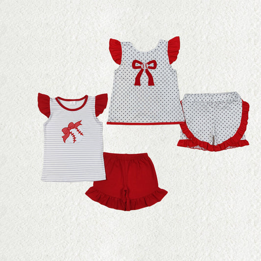 Sibling Baby Girls Embroidery Baseballs Summer Shorts Sets Clothes Sets
