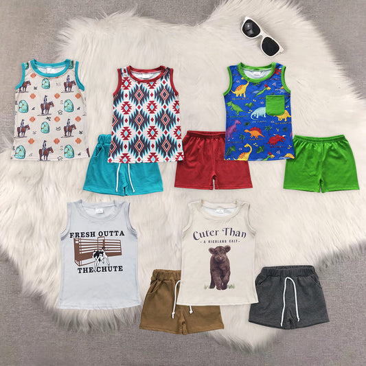 Sibling Baby Boys Sleeveless Vest Tee Shirt Shorts Western Clothes Sets