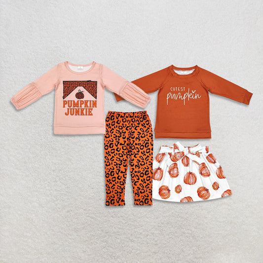 Sibling Baby Girls Pumpkins Top Leopard Leggings Skirts Bottom Fall Clothes Sets