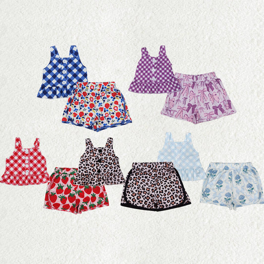 Sibling Baby Girls Summer Straps Button Top Floral Shorts Clothes Sets
