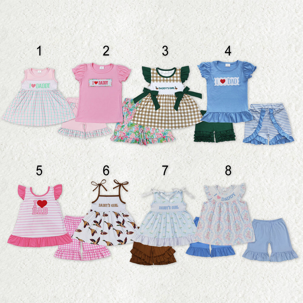 Sibling Baby Girls Embroidery I Love Dad Top Ruffle Shorts Clothes Set