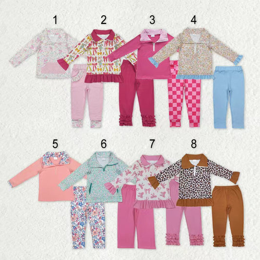 Sibling Baby Boys Girls Floral Leopard Zipper Pullovers Leggings Pant Fall Clothes Sets