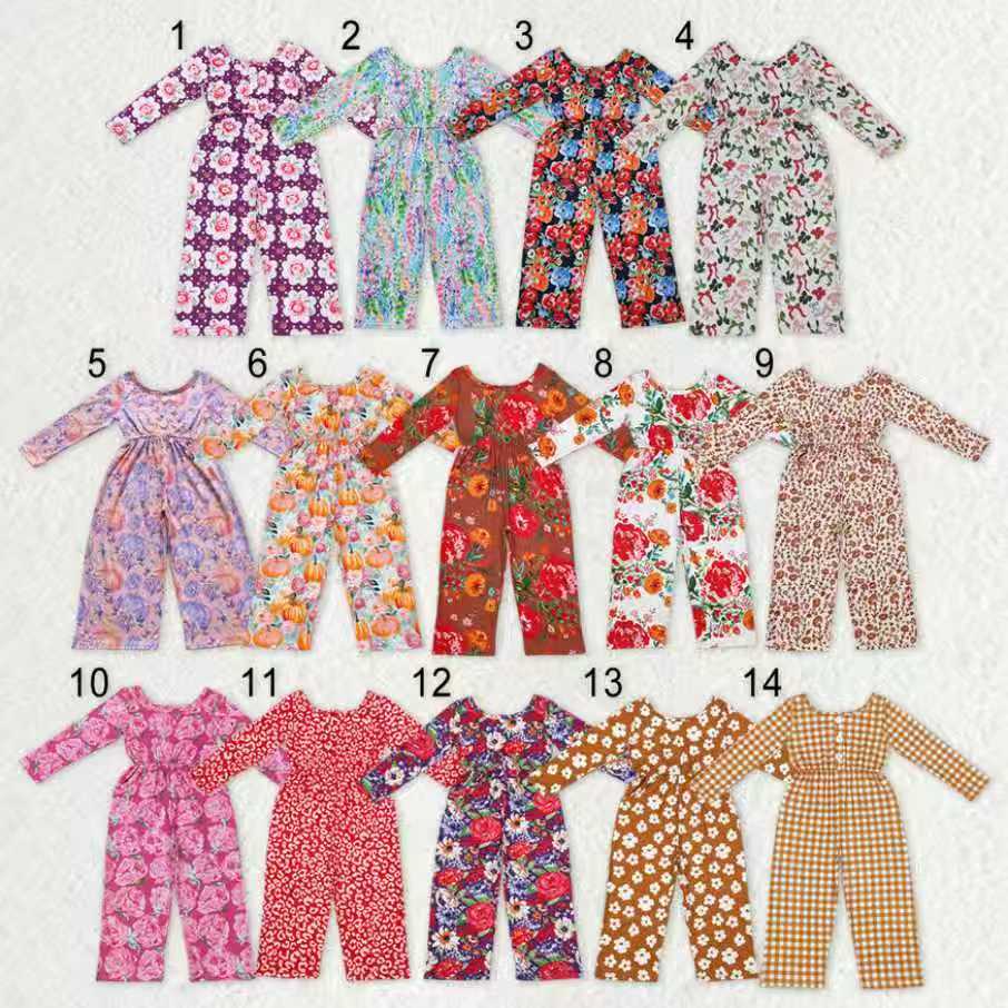 Sibling Baby Girls Long Sleeve Fall Floral Pockets Pants Jumpsuits
