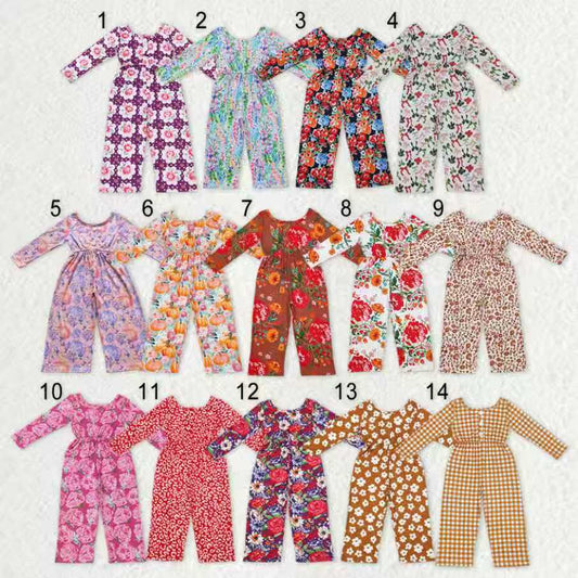 Sibling Baby Girls Long Sleeve Fall Floral Pockets Pants Jumpsuits