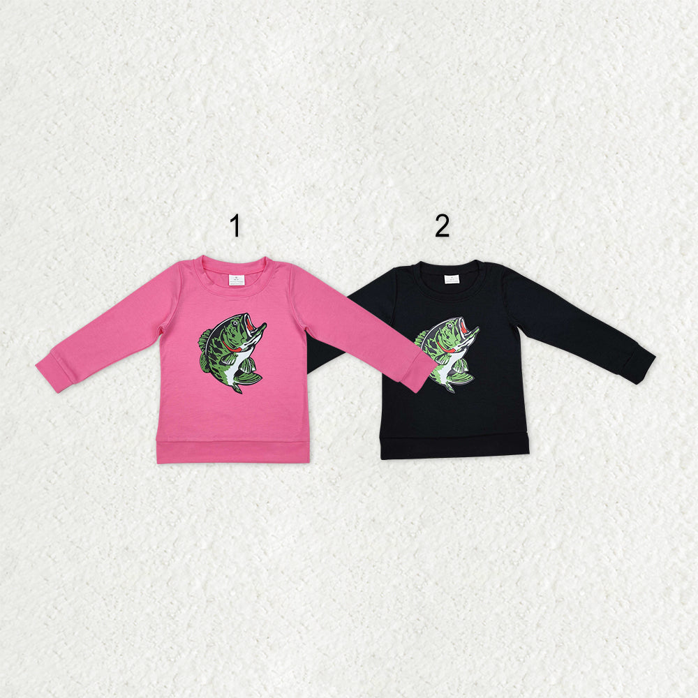 Sibling Baby Kids Black Pink Offset Fishing Long Sleeves Tee Shirts Tops