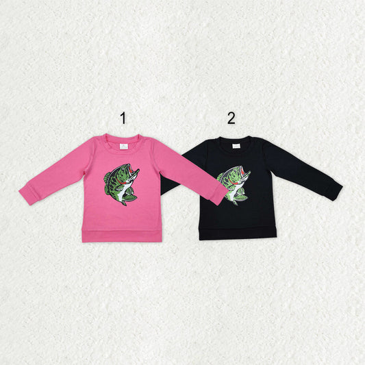 Sibling Baby Kids Black Pink Offset Fishing Long Sleeves Tee Shirts Tops