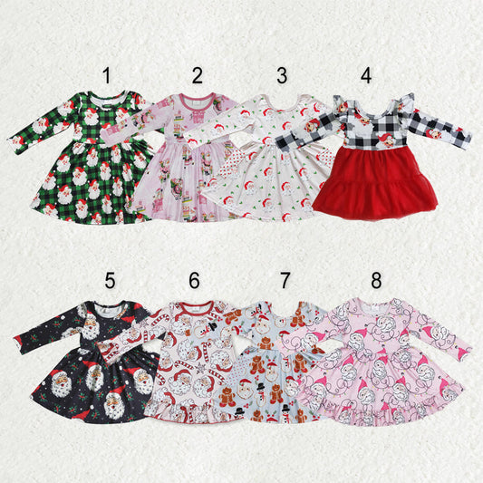 Sibling Baby Girls Santa Candy Cane Plaid Christmas Ruffle Knee Length Dresses