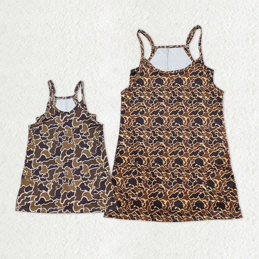 Mama And Me Strap Camo Pockets Yoga Shorts Dresses