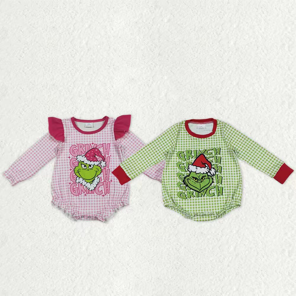 Sibling Baby Boys Girls Long Sleeve Grin Christmas Checked Rompers