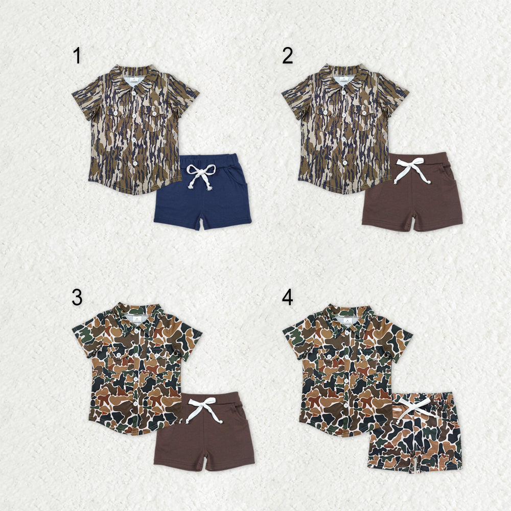 Sibling Baby Boys Camo Print Button Shirts Top Pockets Short Western Set