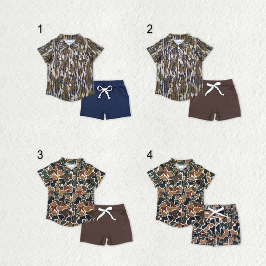 Sibling Baby Boys Camo Print Button Shirts Top Pockets Short Western Set