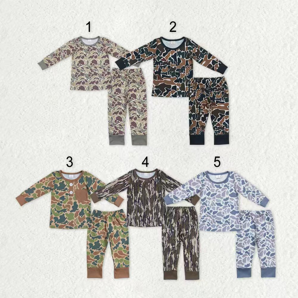 Sibling Baby Boys Camo Print Top Pants Western Bamboo Pajamas Clothes Sets
