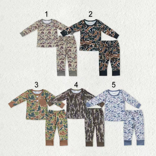 Sibling Baby Boys Camo Print Top Pants Western Bamboo Pajamas Clothes Sets