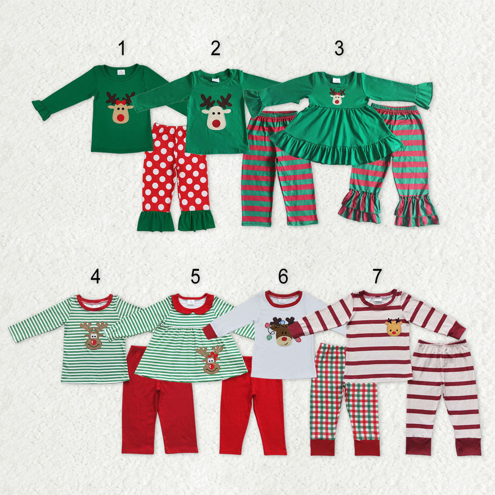 Sibling Baby Boys Girls Embroidery Deer Top Pants Christmas Clothes Sets