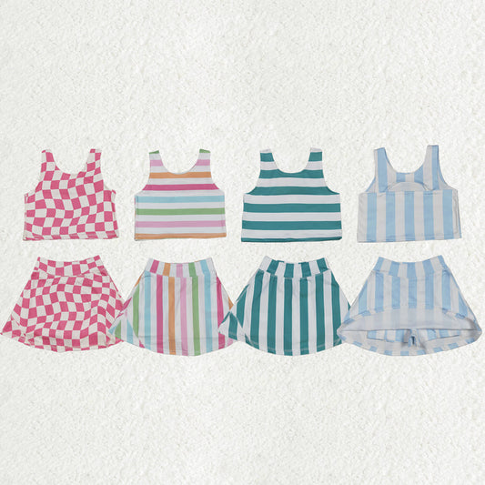 Sibling Baby Girls Sleeveless Stripe Plaid Athletic Skorts Dresses Sets