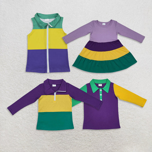 Sibling Baby Boys Girls Mardigras Pullovers Jacket Tops Knee Length Dresses
