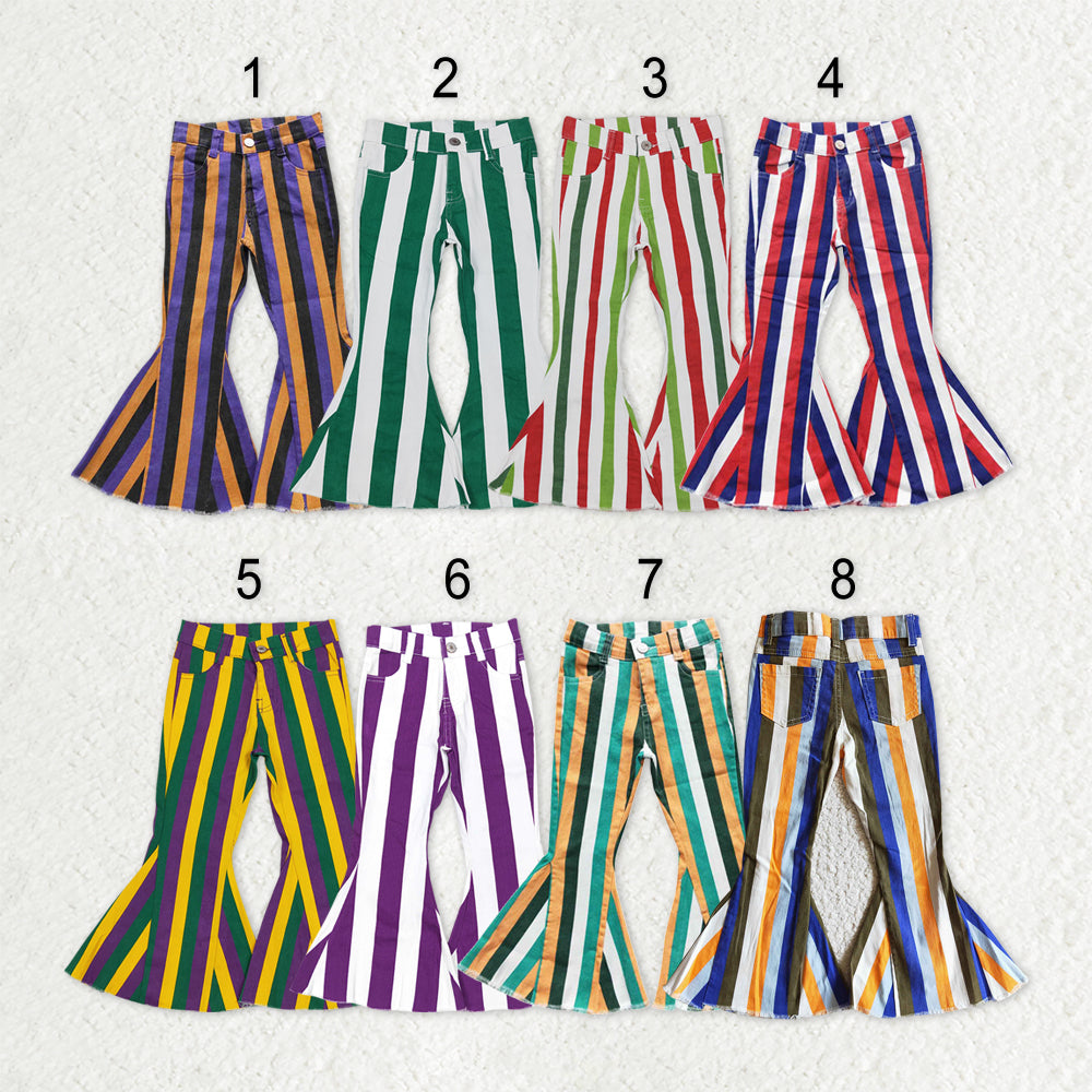 Sibling Baby Girls Colorful Stripes Bell Bottom Denim Jeans Pants