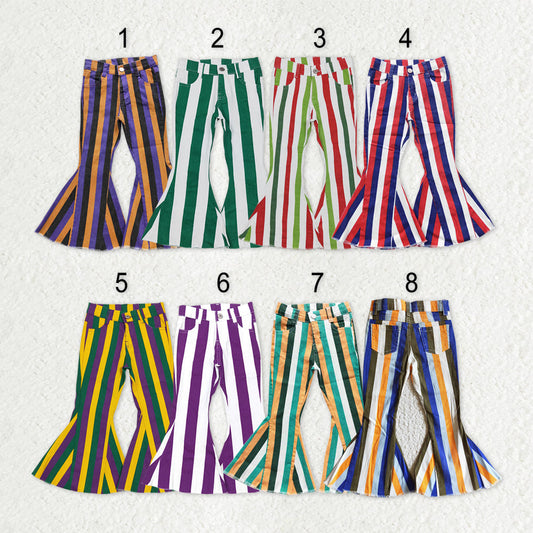 Sibling Baby Girls Colorful Stripes Bell Bottom Denim Jeans Pants