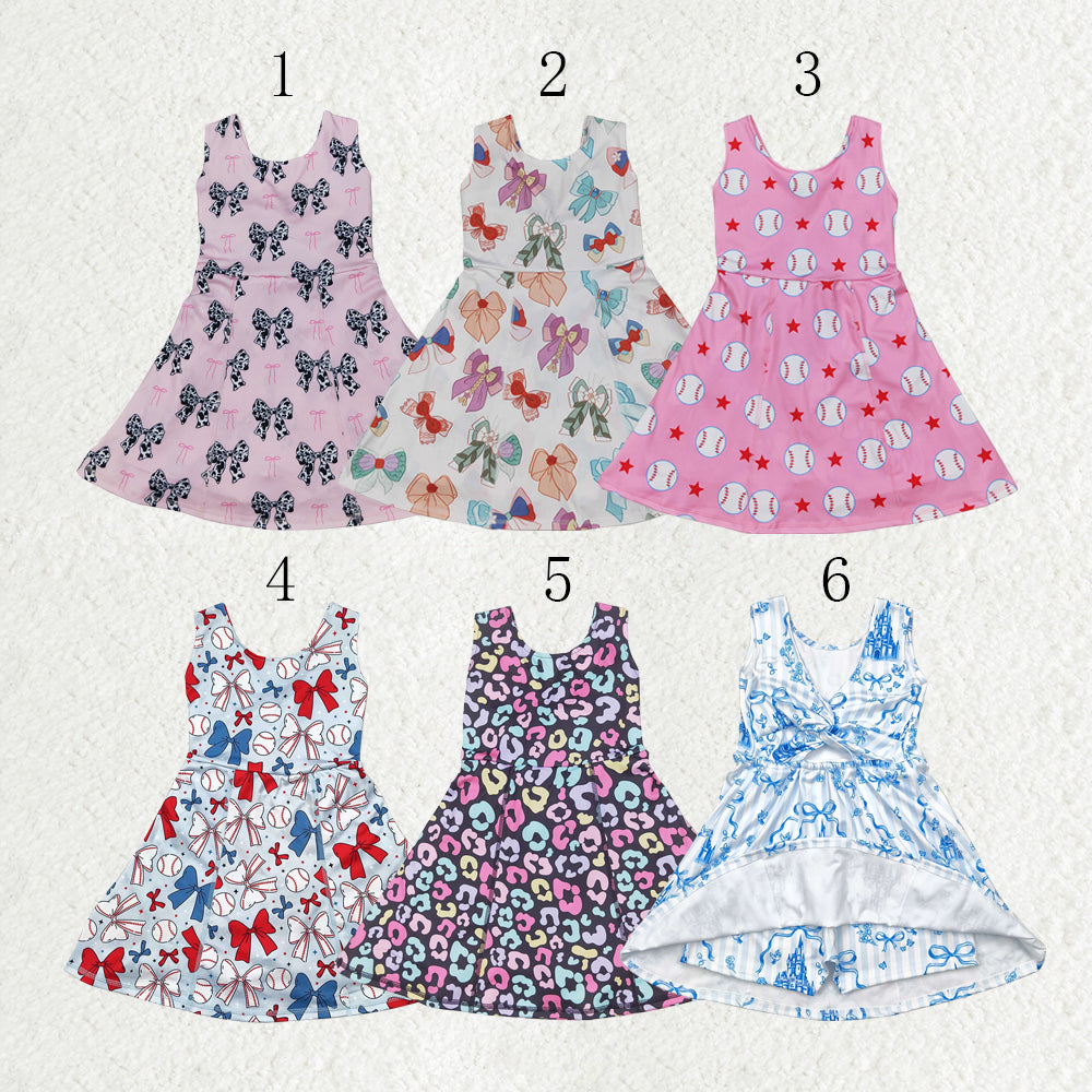 Sibling Baby Girls Bows Leopard Active Yoga Athletic Dresses