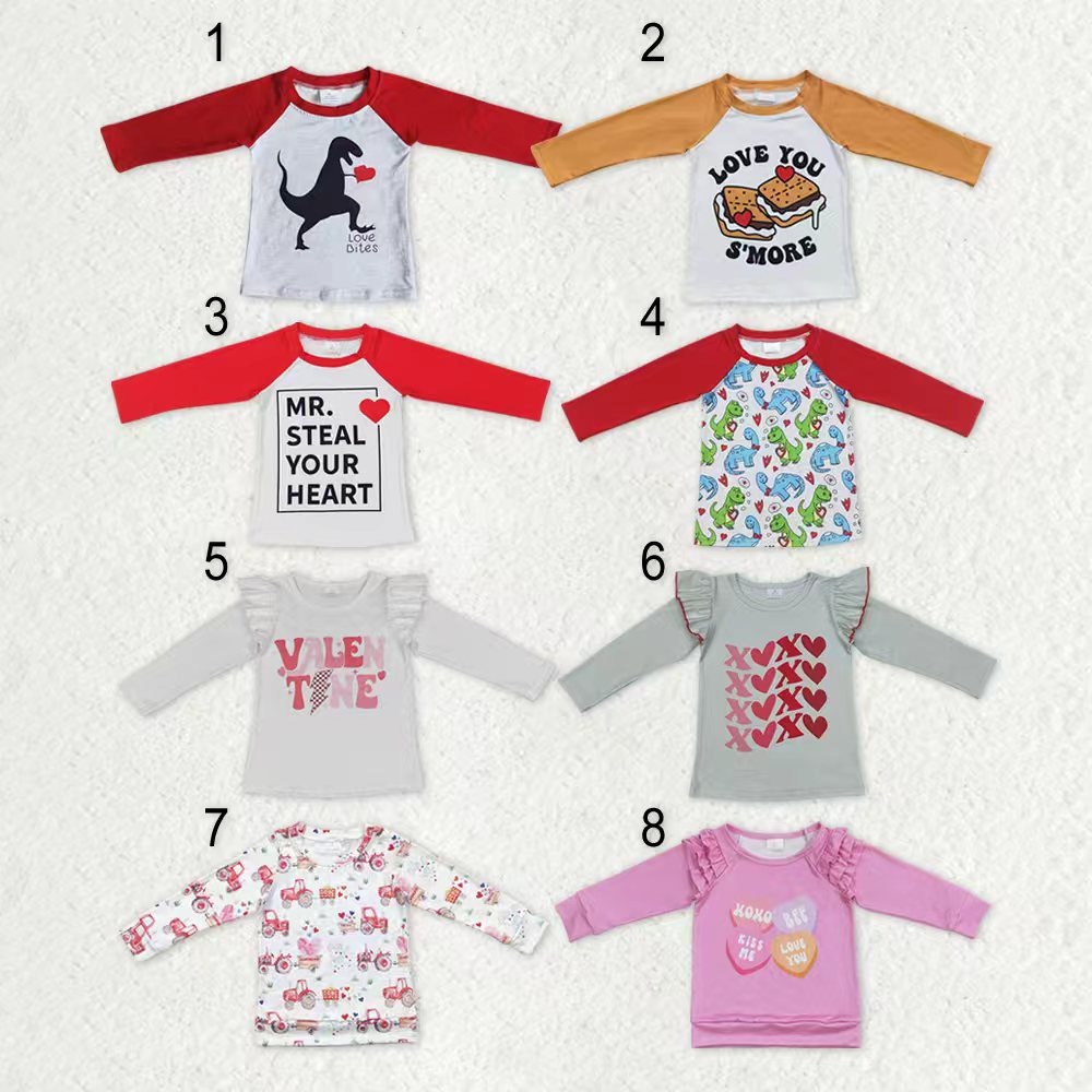 Sibling Baby Boys Girls Hearts Dinosaurs XOXO Valentine Tee Shirts Top