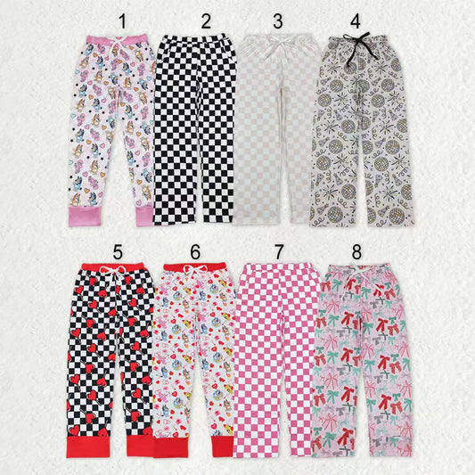 Sibling Adult Women Cartoon Dogs Hearts Checked Valentine Pajamas Flare Pants