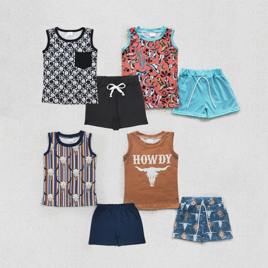 Sibling Baby Boys Sleeveless Tee Shirt Top Smiles Western Howdy Shorts Clothes Sets