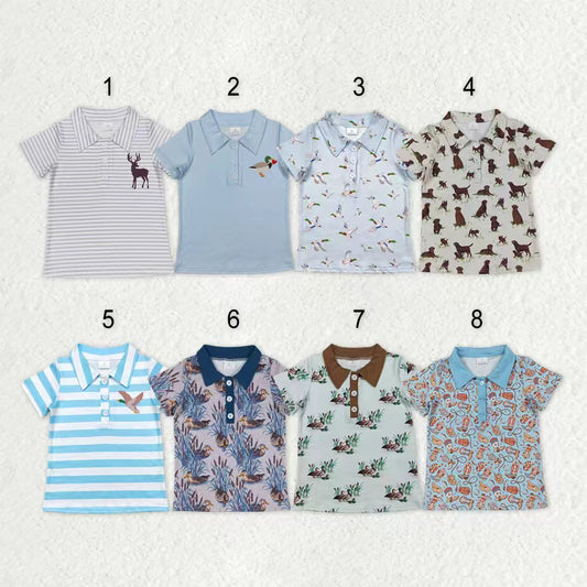 Sibling Baby Boys Western Deer Ducks Hunting Half Button Short Sleeves Polo Shirts Top