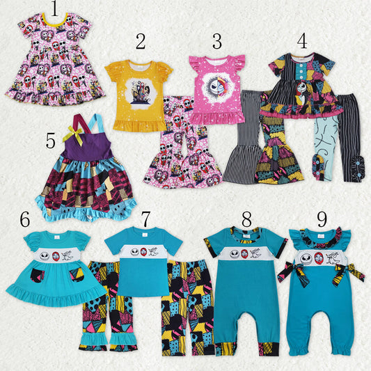 Sibling Baby Boys Girls Nightmare Halloween Clothes Sets Footie Rompers Knee Length Dresses