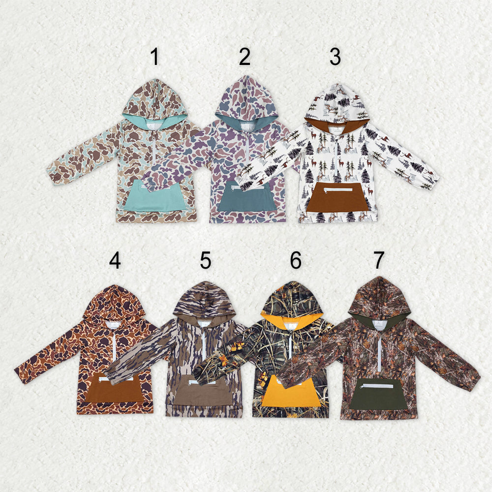 Sibling Baby Boys Western Camo Long Sleeves Pockets Zipper Hoodies Tops